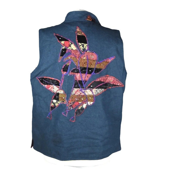 Coldwater Creek || Vintage Patchwork Quilted Textural Woman’s Vest Botanica XS - Picture 3 of 6